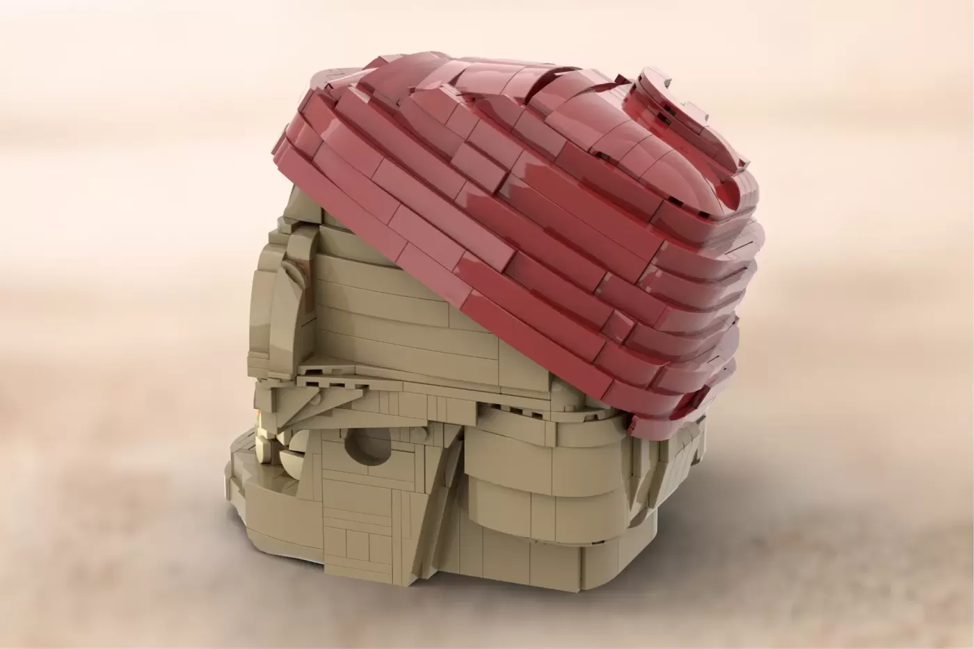 LEGO cottage with tan walls and red tiled roof, designed as a pirate-themed treasure hideout.