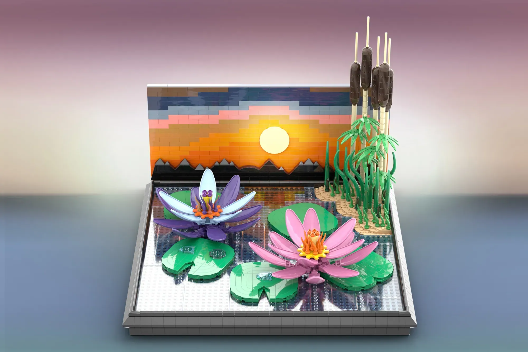 Lotus Flowers Bloom Across MagicBrick's Golden-Hour LEGO® Ideas Lake