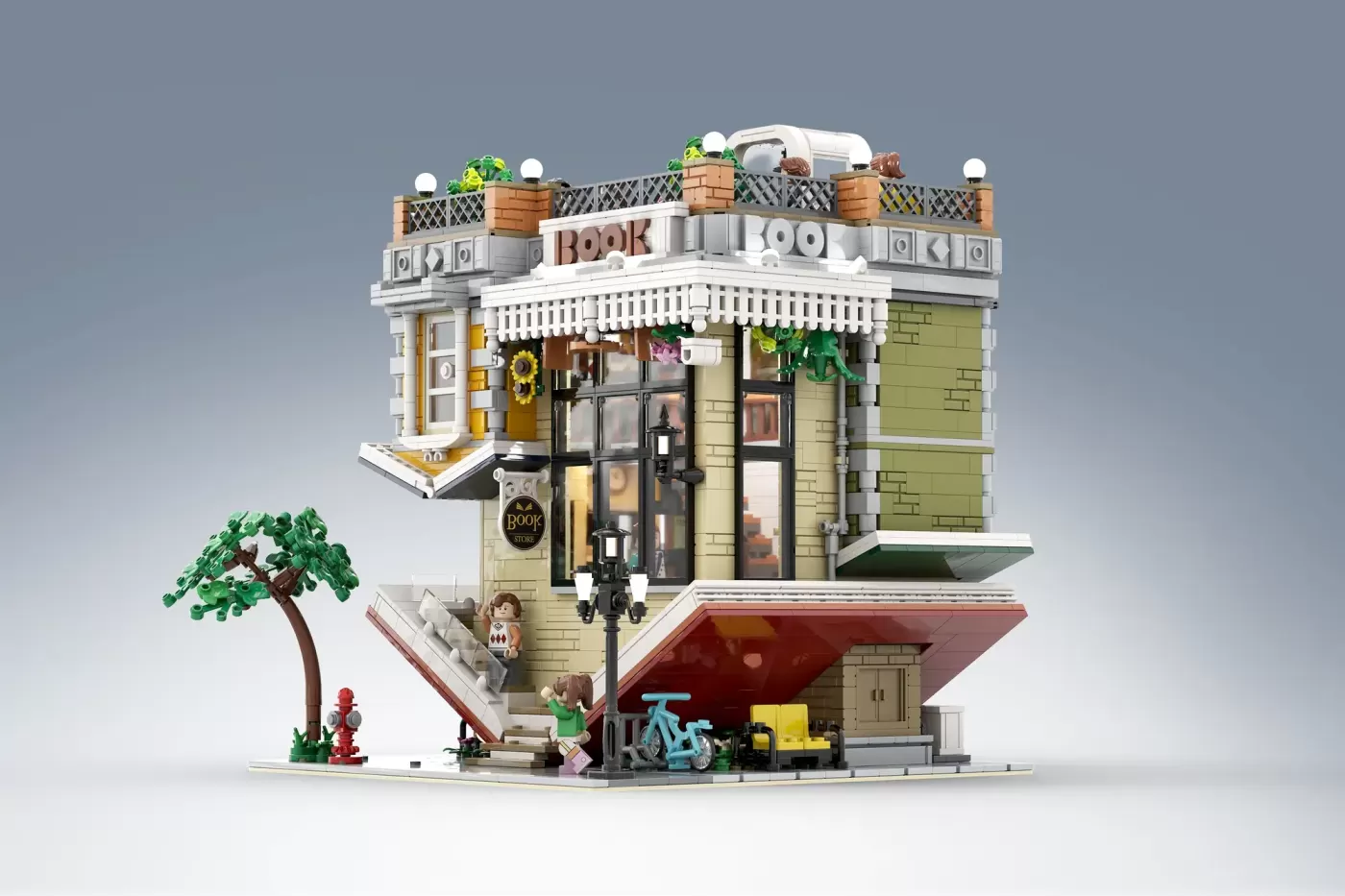 Upside-Down House: Bookstore em LEGO® Ideas - a livraria de pernas para o ar cujo telhado é um livro aberto