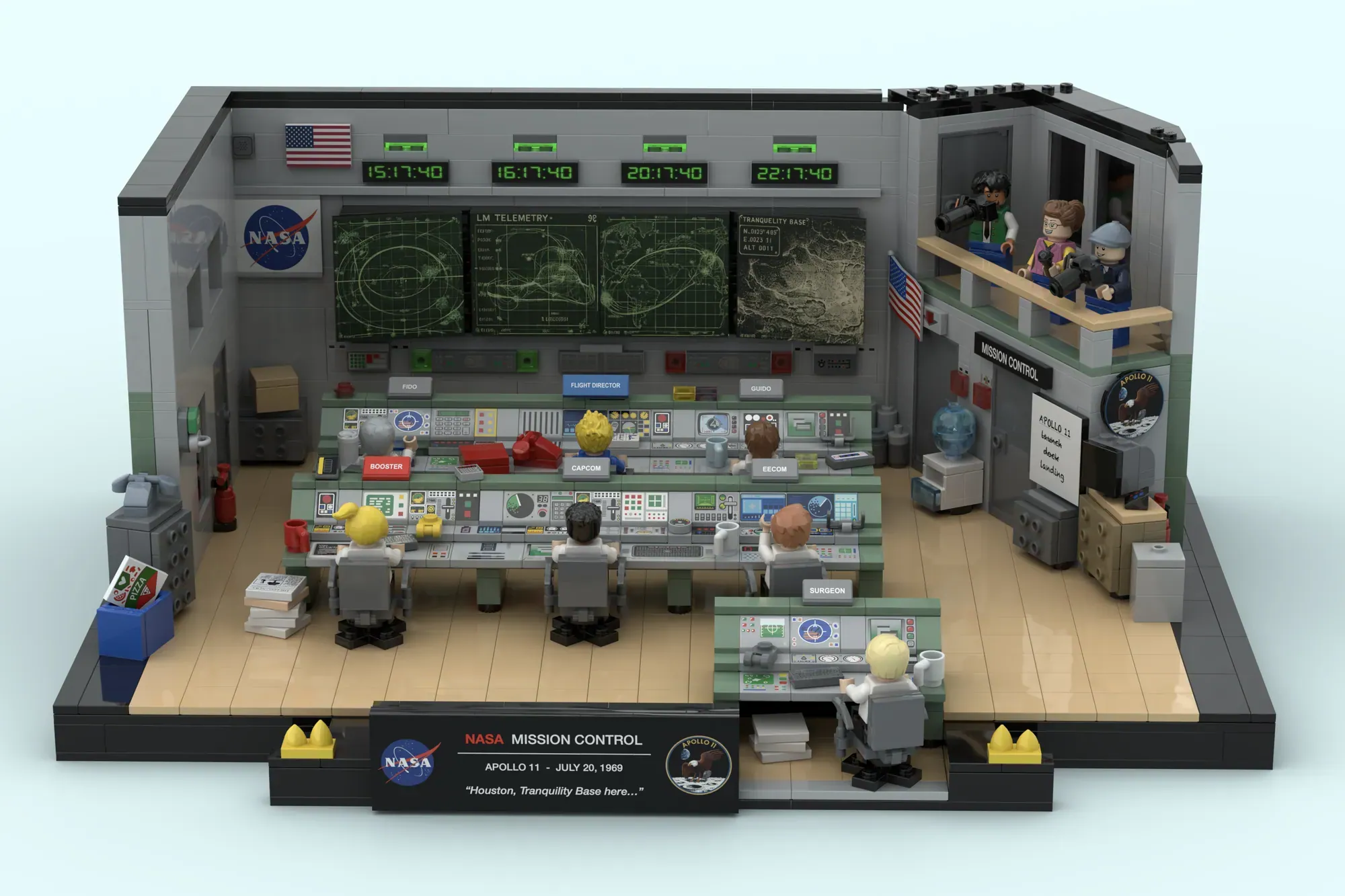 This LEGO® Apollo 11 Mission Control - Clocks Frozen at Moon Landing