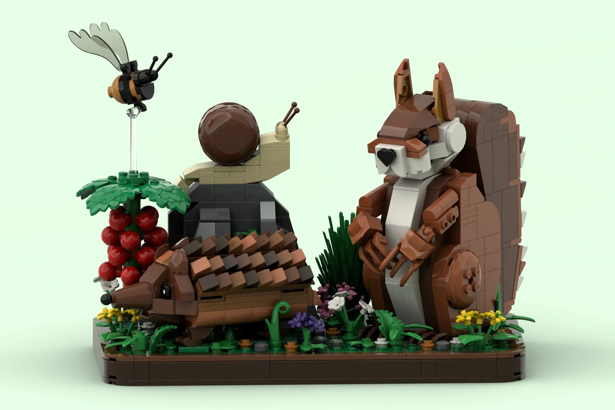 Woodland Animal Diorama - Um Esquilo Articulado e um Ouriço Feitos Só de Tijolos